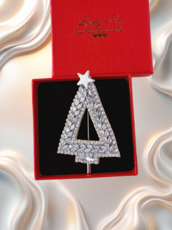 Broșă brad de Crăciun handmade - Broșă eleganta cu pietre cubic zirconia - mesaj motivațional pe verso  - model unicat [1]