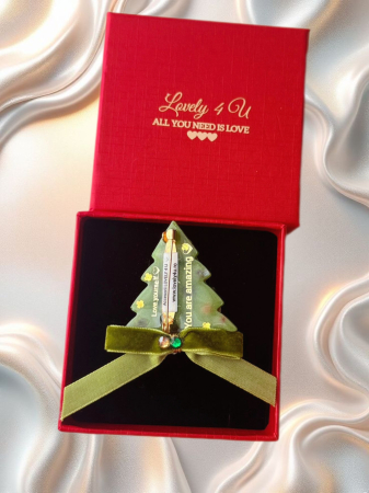 Broșă Brad de Crăciun unicat cu jad, jasp, granat, citrin, piatra lunii și catifea verde – Lovely 4 U [1]