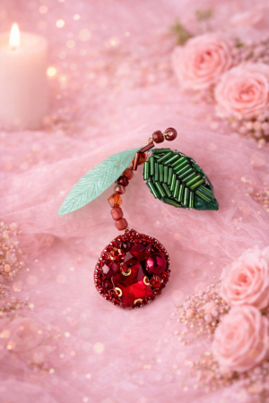 ACCESORII / PRODUSE - Broșă Cireașă cu Cristale Roșii și Perle – Accesoriu Handmade Unicat | LOVELY 4 U