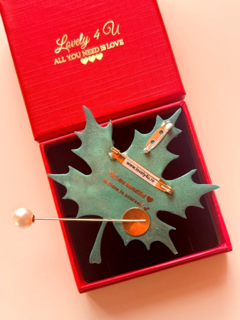 Broșă handmade frunză elegantă cu perle și pietre semiprețioase – YOU ARE BEAUTIFUL [3]