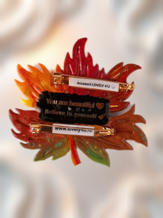 Broșă frunză toamnă handmade cu pietre semiprețioase – citrin, jad, unakit, jasp, coral, carneol – model unicat LOVELY 4 U [2]