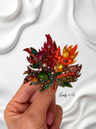 Broșă frunză toamnă handmade cu pietre semiprețioase – citrin, jad, unakit, jasp, coral, carneol – model unicat LOVELY 4 U [3]