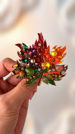 Broșă frunză toamnă handmade cu pietre semiprețioase – citrin, jad, unakit, jasp, coral, carneol – model unicat LOVELY 4 U [7]