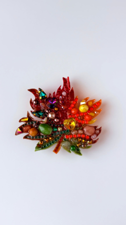 Broșă frunză toamnă handmade cu pietre semiprețioase – citrin, jad, unakit, jasp, coral, carneol – model unicat LOVELY 4 U [8]
