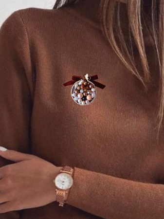 Brosa eleganta glob de Crăciun handmade cu pietre semiprețioase onix, jad, unakit, cameol, cu mesaj pe verso, bijuterie unicat [4]