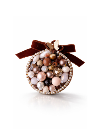 IDEI CADOURI DE CRACIUN - SET ACCESORII , BIJUTERII, BROSE PENTRU CRACIUN - Brosa eleganta glob de Crăciun handmade cu pietre semiprețioase onix, jad, unakit, cameol, cu mesaj pe verso, bijuterie unicat