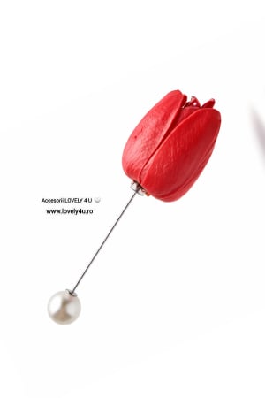 IDEI CADOURI DE CRACIUN - SET ACCESORII , BIJUTERII, BROSE PENTRU CRACIUN - Broșă Lalea Handmade cu Coral, Cuarț și Perlă – Pin de Rever Floral Elegant , Broșă  Handmade| idei cadou pentru doamne - LOVELY 4 U