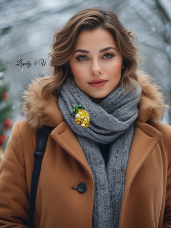 Broșă lămâi, accesorii in formă de lămâi, bijuterii lămâie, broșă handmade cu perle, broșă handmade UNICAT, accesorii realizate în Romania, bijuterii galben, accesoriu cu pietre, broșă cu pietre, broșa cu perle și pietre în nuanțe de verde și galben , idei cadou pentru ea [3]