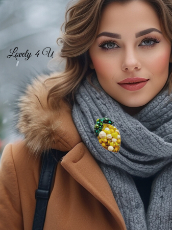 Broșă lămâi, accesorii in formă de lămâi, bijuterii lămâie, broșă handmade cu perle, broșă handmade UNICAT, accesorii realizate în Romania, bijuterii galben, accesoriu cu pietre, broșă cu pietre, broșa cu perle și pietre în nuanțe de verde și galben , idei cadou pentru ea [4]