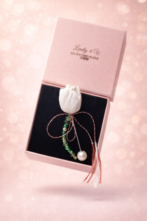 ACCESORII / PRODUSE - Brosa mărțișor lalea handmade cu perle si piatra semipretioasa piatra lunii