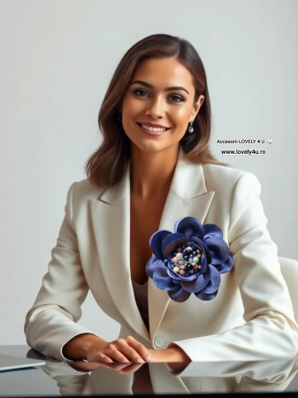 CASUAL / ACCESORII   handmade / CADOURI - Accesorii LOVELY 4 U, Broșă model unicat, ZAMBET de PRIMAVARA - Accesoriu tip broșă floare blue cu perle, broșă handmade floare mare textila, brățară floare textila și colier floare mare culoare nuanțe albastru Brosa floare textila, Brosa bleu floare handmade, Brosa floare neagra, Floare textila mare, ,accesorii camasa, accesorii dama, accesorii elegante, accesorii fashion, accesorii perle, accesoriu de pus la gat, accesoriu elegant, accesoriu fashion.
