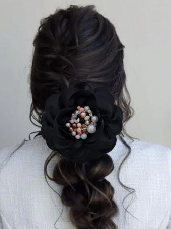 Accesorii LOVELY 4 U, Brosa floare textila, Brosa crem floare handmade, Brosa floare neagra, Floare textila mare, ,accesorii camasa, accesorii dama, accesorii elegante, accesorii fashion, accesorii perle, accesoriu de pus la gat, accesoriu elegant, accesoriu fashion. [6]
