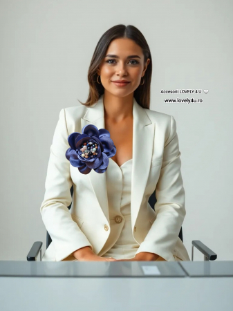 Accesorii LOVELY 4 U, Broșă model unicat, ZAMBET de PRIMAVARA - Accesoriu tip broșă floare blue cu perle, broșă handmade floare mare textila, brățară floare textila și colier floare mare culoare nuanțe albastru Brosa floare textila, Brosa bleu floare handmade, Brosa floare neagra, Floare textila mare, ,accesorii camasa, accesorii dama, accesorii elegante, accesorii fashion, accesorii perle, accesoriu de pus la gat, accesoriu elegant, accesoriu fashion. [2]