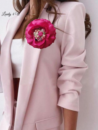 Broșă model unicat, PARFUM de IUBIRE- Accesoriu tip broșă floare roz cu perle, broșă handmade floare mare textila, brățară floare textila și colier floare mare culoare nuanțe roz fuchsia [2]