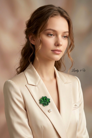 ACCESORII / PRODUSE - Broșă Trifoi 4 Foi cu Jad Verde – Accesoriu Handmade Unicat cu Mesaj | LOVELY 4 U