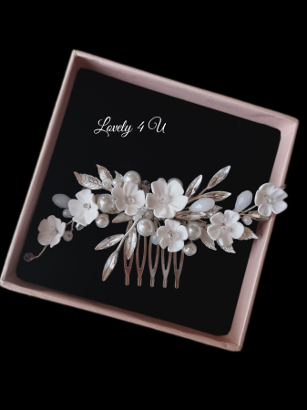 Diadema cu flori, PIEPTAN MIREASA, DIADEMA MIREASA, ACCESORIU PAR MIREASA, ACCESORII DE PAR MIRESE, ACCESORII NUNTA, ACCESORII CU PERLE, DIADEMA CU PERLE, PIEPTAN VOAL MIREASA, BIJUTERII PAR MIREASA, [13]
