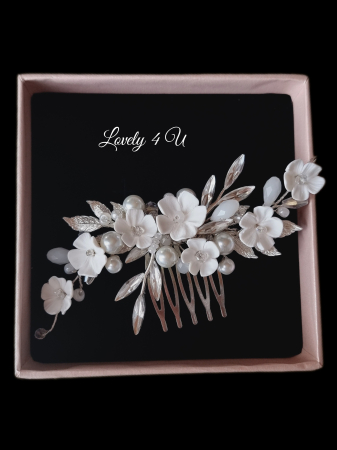 Diadema cu flori, PIEPTAN MIREASA, DIADEMA MIREASA, ACCESORIU PAR MIREASA, ACCESORII DE PAR MIRESE, ACCESORII NUNTA, ACCESORII CU PERLE, DIADEMA CU PERLE, PIEPTAN VOAL MIREASA, BIJUTERII PAR MIREASA, [4]