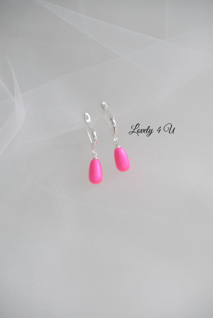 Cercei perle Swarovski fucsia tip picătură cu închizătoare de argint [1]
