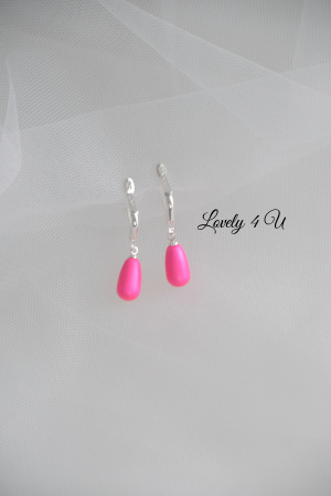 Cercei perle Swarovski fucsia tip picătură cu închizătoare de argint [2]