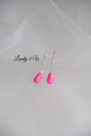 SWAROVSKI - Cercei perle Swarovski fucsia tip picătură cu închizătoare de argint