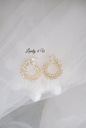 cercei  mireasa , cercei cu pietre, bijuterii mireasa, cercei aurii, accesorii auri, gold, aur, cercei eleganti, set bijuterii, accesorii , cercei rotunzi, cercei frunza , pietre zirconiu, cercei mici [3]