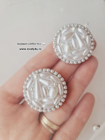 Cercei rotunzi cu perle albe formă alungită/ lacrima, cercei handmade eveniment/nuntă/ cununie civila - cercei cu mesaj pe verso Believe in Yourself - You are amazing , L 3cm [2]