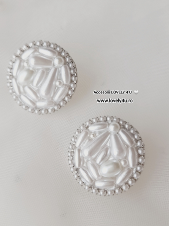 Cercei rotunzi cu perle albe formă alungită/ lacrima, cercei handmade eveniment/nuntă/ cununie civila - cercei cu mesaj pe verso Believe in Yourself - You are amazing , L 3cm [1]
