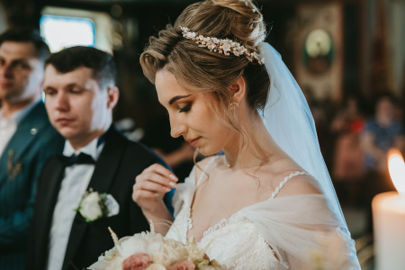 Diadema cu flori, Flori cireș, flori mireasă, Frunze aurii, Diadema mireasa cu perle, Diadema aurie, accesorii de par mireasa, bijuterii păr, accesorii, pieptan voal mireasa, accesorii voal mireasa [17]