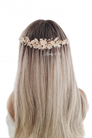 Diadema cu flori, Flori cireș, flori mireasă, Frunze aurii, Diadema mireasa cu perle, Diadema aurie, accesorii de par mireasa, bijuterii păr, accesorii, pieptan voal mireasa, accesorii voal mireasa