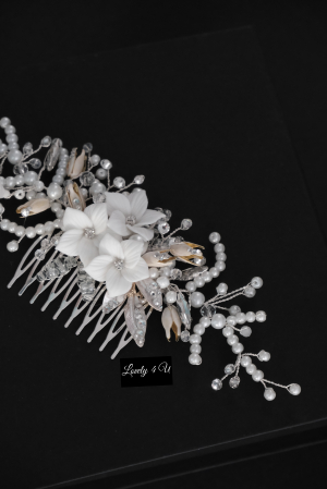 PIEPTAN MIREASA, DIADEMA MIREASA, ACCESORIU PAR MIREASA, ACCESORII DE PAR MIRESE, ACCESORII NUNTA, ACCESORII CU PERLE, DIADEMA CU PERLE, PIEPTAN VOAL MIREASA, BIJUTERII PAR MIREASA, CORONITA, TIARA [3]