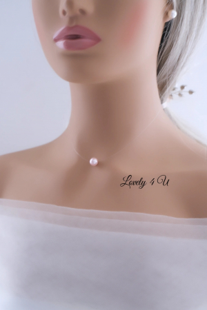 COLIER fir transparent mireasa cu perla, Choker, Colier transparent , PERLA ROZ, LATISOR INVIZIBIL [1]
