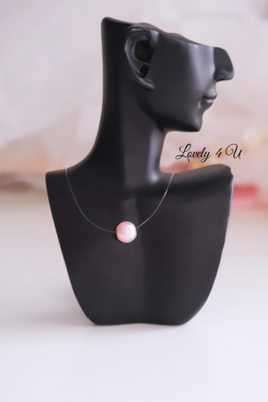 COLIER fir transparent mireasa cu perla, Choker, Colier transparent , PERLA ROZ, LATISOR INVIZIBIL [2]
