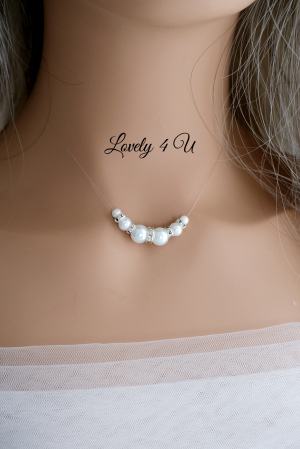 COLIER fir transparent mireasa cu perla, Choker, Colier transparent , PERLA ROZ, LATISOR INVIZIBIL [5]