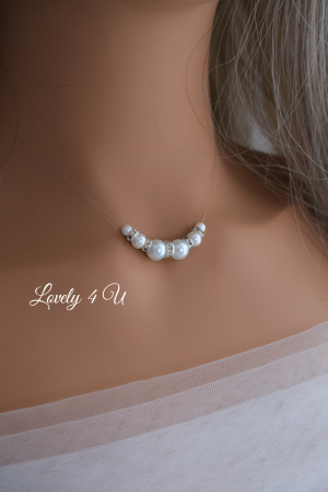 COLIER fir transparent mireasa cu perla, Choker, Colier transparent , PERLA ROZ, LATISOR INVIZIBIL [2]
