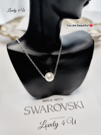 COLECTIE 2025  LOVE YOURSELF AND SHINE - Colier cu perla Swarovski, Lantisor argint cu perla alba Swarovski, colier elegant realizat manual in Romania, idei cadou