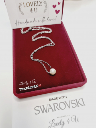 Colier cu perla Swarovski, Lantisor argint cu perla alba Swarovski, colier elegant realizat manual in Romania, idei cadou [1]