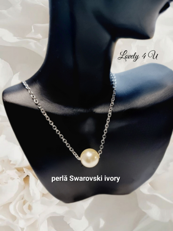 COLECTIE 2025  LOVE YOURSELF AND SHINE - Colier cu perla Swarovski, Lantisor argint cu perla ivory-crem Swarovski, colier elegant realizat manual in Romania, idei cadou