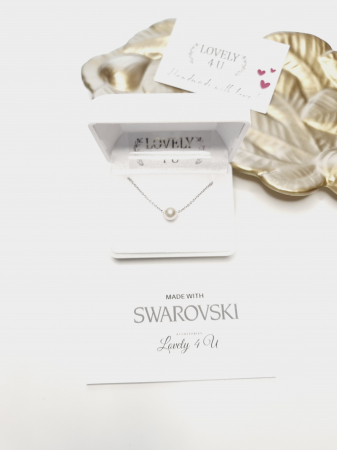 Colier cu perla Swarovski, Lantisor argint cu perla alba Swarovski, colier elegant realizat manual in Romania, idei cadou [2]