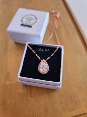 Colier gold elegant  GILDA, lantisor , zirconiu cubic, colier pandativ placat aur alb, picatura [3]