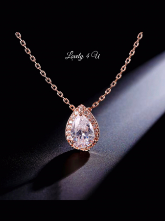 COLIERE - Colier gold elegant  GILDA, lantisor , zirconiu cubic, colier pandativ placat aur alb, picatura