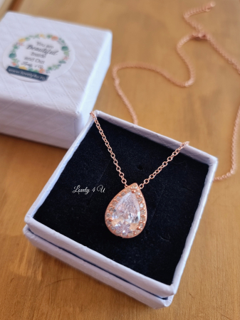 Colier gold elegant  GILDA, lantisor , zirconiu cubic, colier pandativ placat aur alb, picatura [2]