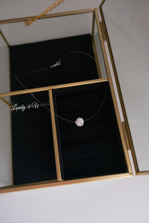 Colier transparent la baza gâtului , colier cu fir transparent / invizibil cu perla SHAMBALLA alba cu pietricele de 10mm, realizat manual in Romania [2]