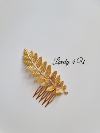 AGRAFE - PINI - Agrafa handmade cu frunze, fluturasi , cristal swarovski si fir placat cu aur - ACCESORIU GOLD CU FRUNZE AURII