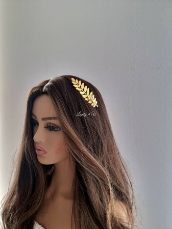 Agrafa handmade cu frunze, fluturasi , cristal swarovski si fir placat cu aur - ACCESORIU GOLD CU FRUNZE AURII [4]