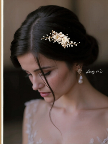 DARIA - accesoriu  auriu mireasa cu flori [2]