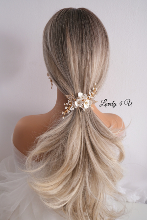 DARIA - accesoriu  auriu mireasa cu flori [8]