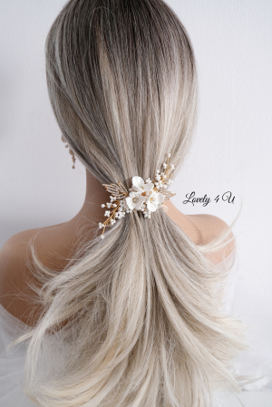 DARIA - accesoriu  auriu mireasa cu flori [14]