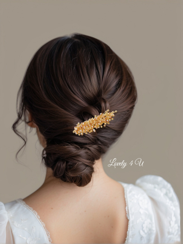 accesoriu de par bohemian, accesoriu de par,agrafa par mireasa, diadema aurie, diadema mireasa, nunta boho, pieptene de par mireasa, stil boho, Accesorii LOVELY 4 U, Accesorii aurii, FRUNZE AURII,GOLD [2]