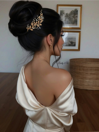 Accesoriu mireasa stil grecesc, Bijuterii par stil grecesc, Diadema stil grecesc, Accesorii mireasa cu frunze, frunze aurii, Agrafa par mireasa, Agrafa stil grecesc, Mireasa 2024, Accesorii Lovely 4 U, frunze aurii, perle , fir metalic placat cu aur [4]