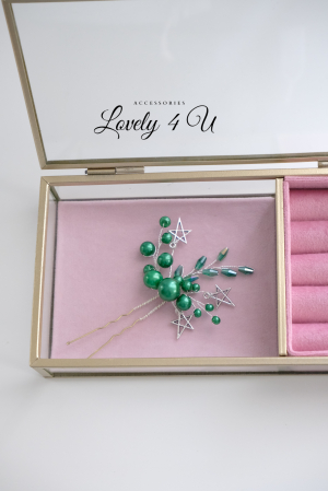 agrafa cu perle, perle verzi, accesorii handmade, bijuterii caraciu, accesorii lovely 4 u, cadouri pentru doamne [4]